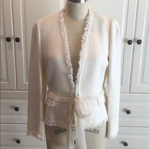 Zara White tweed tie-waist blazer